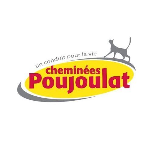 The logo for cheminées poujoulat has a cat on it.