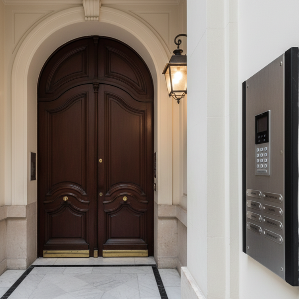Desk with map, computer screen displaying map, coffee mug, succulent, and window view.