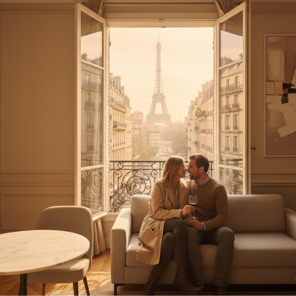 Desk with map, computer screen displaying map, coffee mug, succulent, and window view.