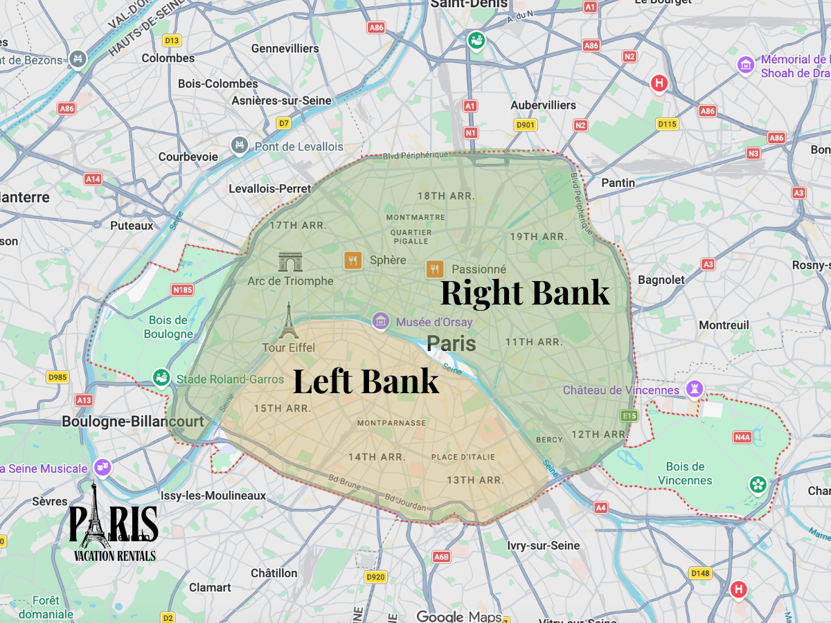 Left Bamk vs Right Bank Paris map 