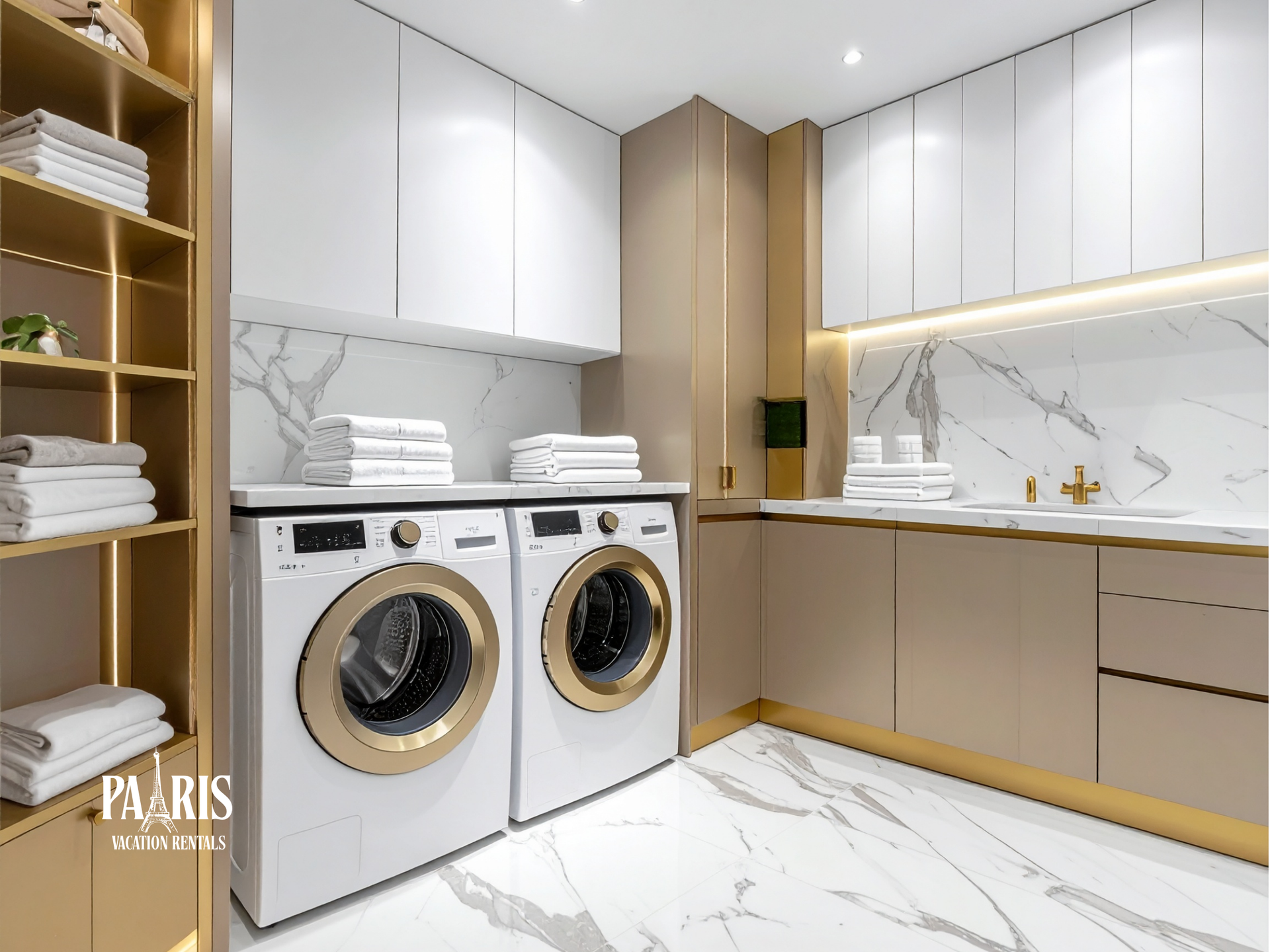 Parisian bathroom with washing and drying machine