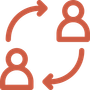 Two people icons connected by curved arrows, symbolizing interaction or exchange.