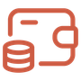 Wallet icon with coins, terracotta color.