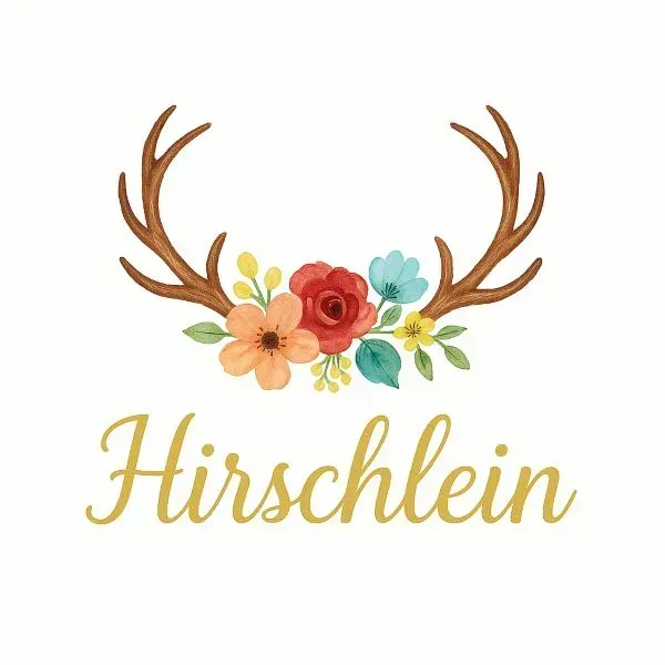 Hirschlein – Ferienwohnung mit Charme und Waldblick Logo Hirschlein – Hirschgeweih mit Blumen, Symbol für die Ferienwohnung Hirschlein in Baiersbronn am Waldrand