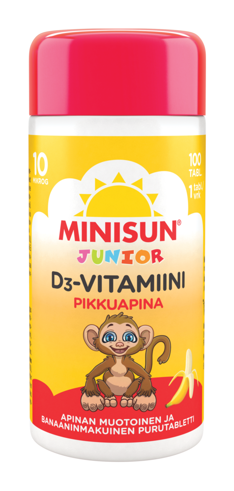 Minisun Junior D-vitamiini Nalle tai Apina 100 tabl.