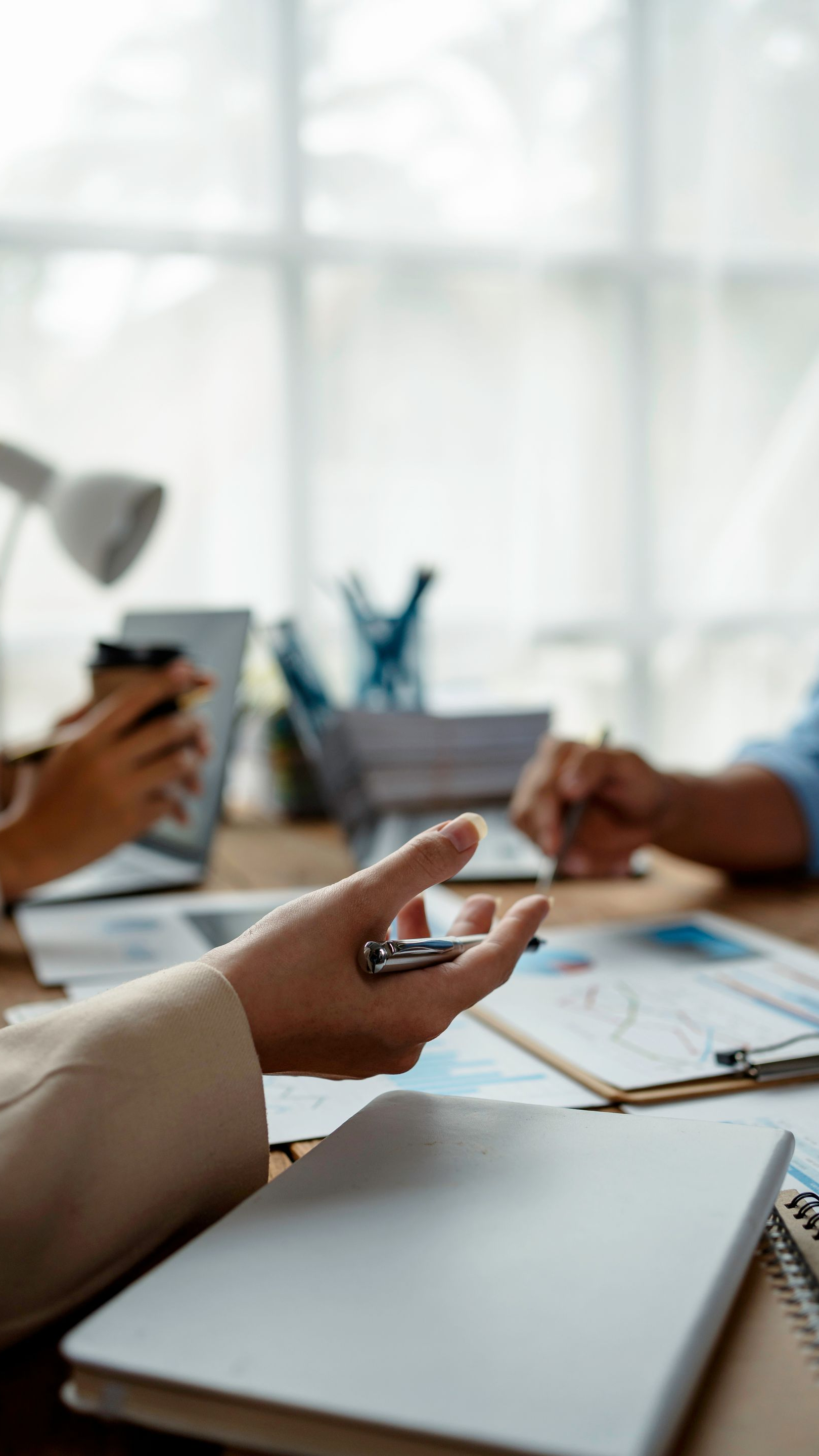 Plante suspendue verte à feuilles panachées, intérieur flou avec un climatiseur.