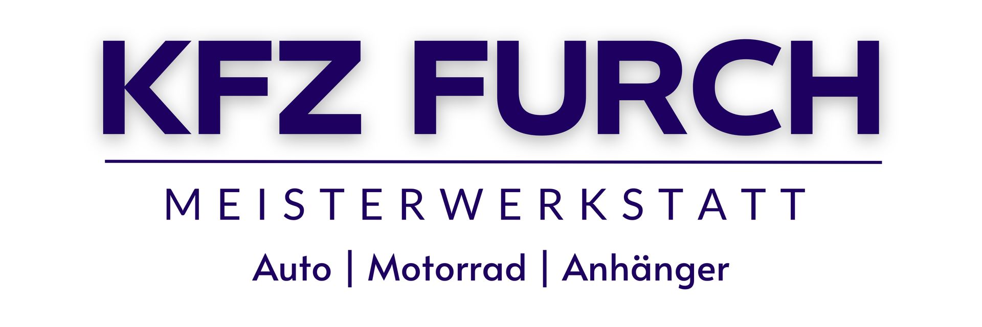 Logo for KFZ Furch, a car repair shop. Dark blue text on white: KFZ FURCH. Below, Meisterwerkstatt. Auto, Motorrad, Anhänger.
