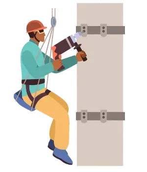 Un hombre está usando un taladro para hacer un agujero en una pared.