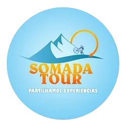 Um logotipo para a turnê somada com uma montanha ao fundo