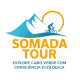 A logo for somada tour with a mountain in the background