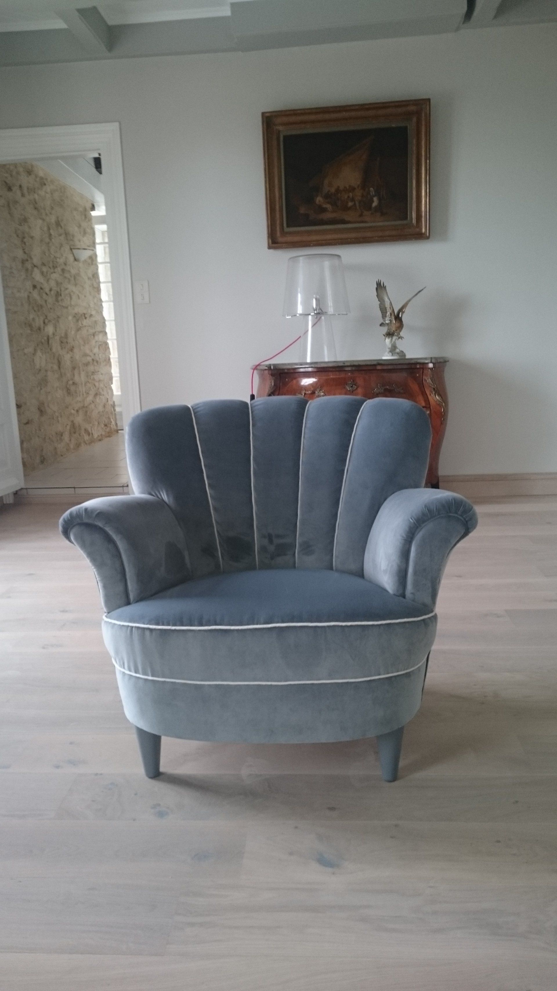 Fauteuil velours bleu