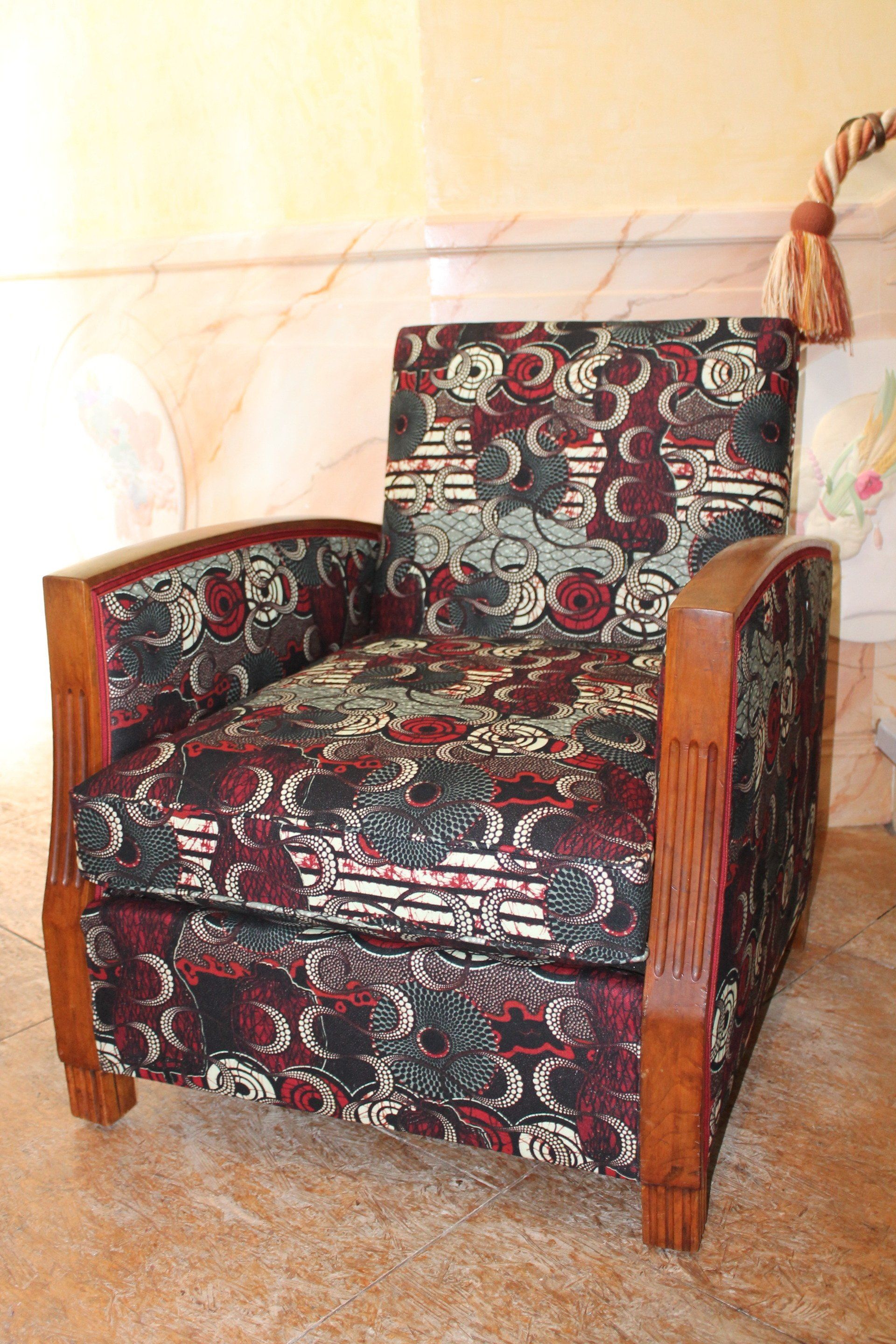 Fauteuil art déco rouge et gris