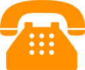 Icono de teléfono retro naranja sobre fondo blanco