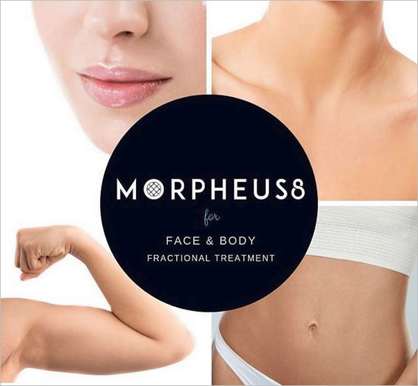 Tratamiento fraccional Morpheus8: primeros planos de rostro, cuello, brazo y abdomen
