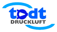 Logo von "todt DRUCKLUFT" in Blau und Grau, mit einem abstrakten Symbol und geschwungenen Linien.