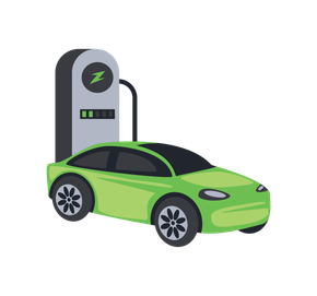 Illustration d'une voiture électrique en train d'être rechargée à une borne de recharge