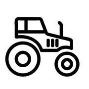 Dibujo lineal en negro de un tractor con ruedas traseras grandes.