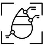 Forma abstracta de lágrima con círculos y líneas conectados, dentro de un marco cuadrado.