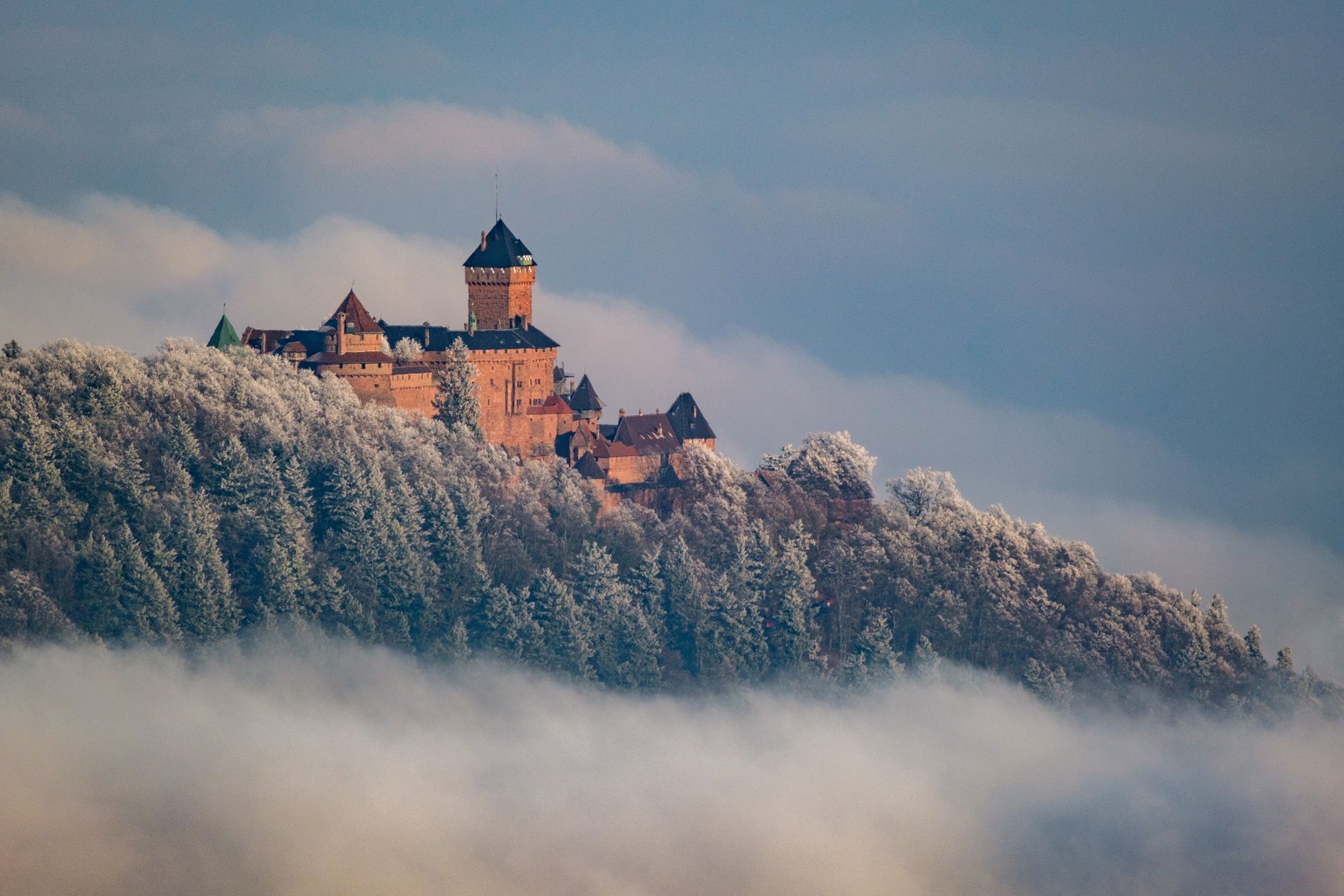 Château dans une forêt enneigée