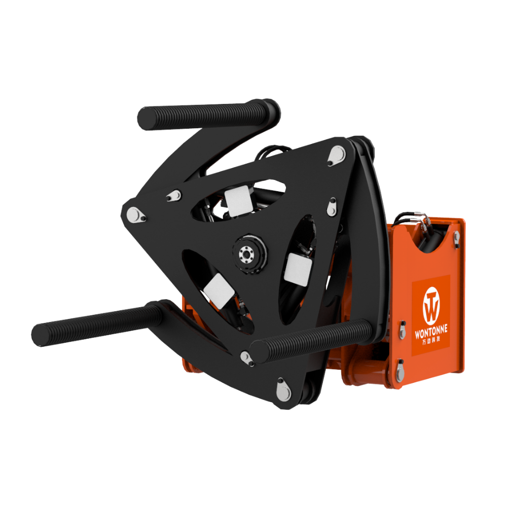 Eine schwarz-orange Maschine mit einem Griff auf weißem Hintergrund.