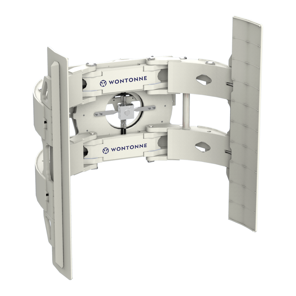 Auf weißem Grund befindet sich eine weiße Klammer mit blauer Schrift.