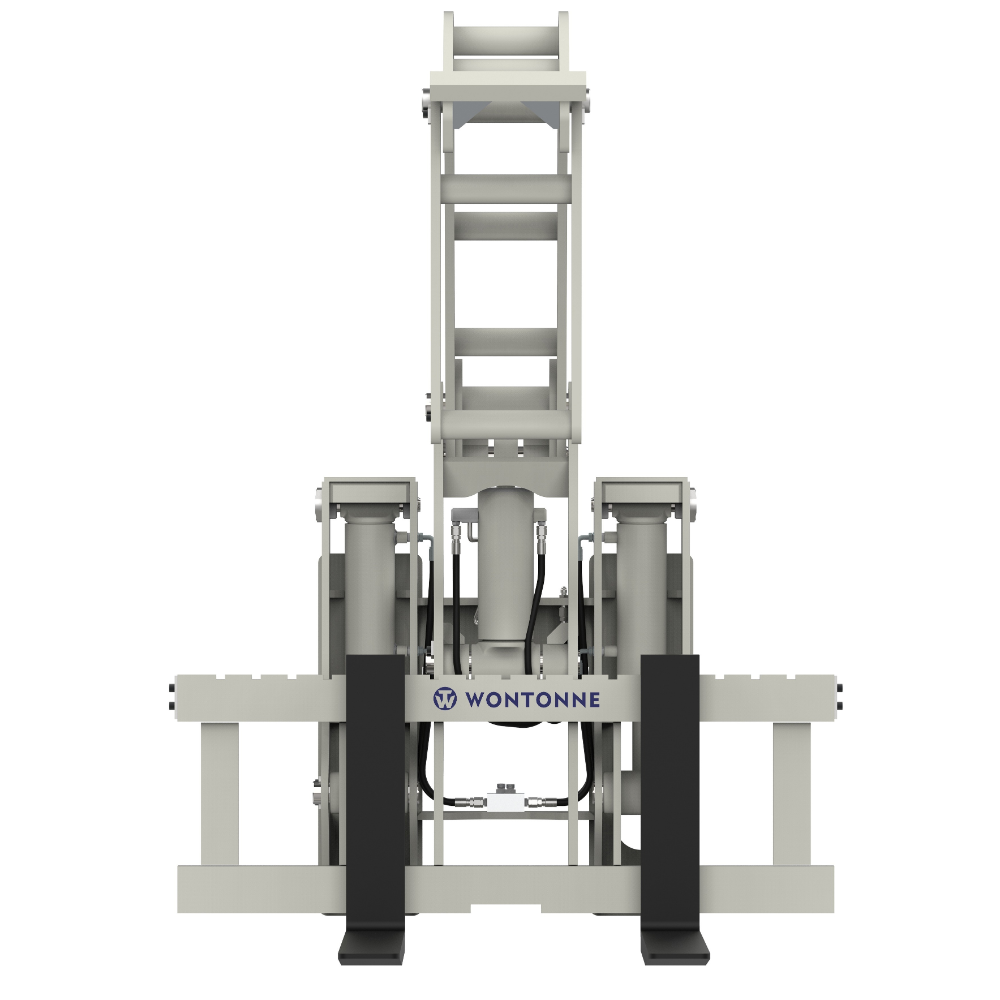 Ein 3D-Modell eines Gabelstaplers auf weißem Hintergrund.