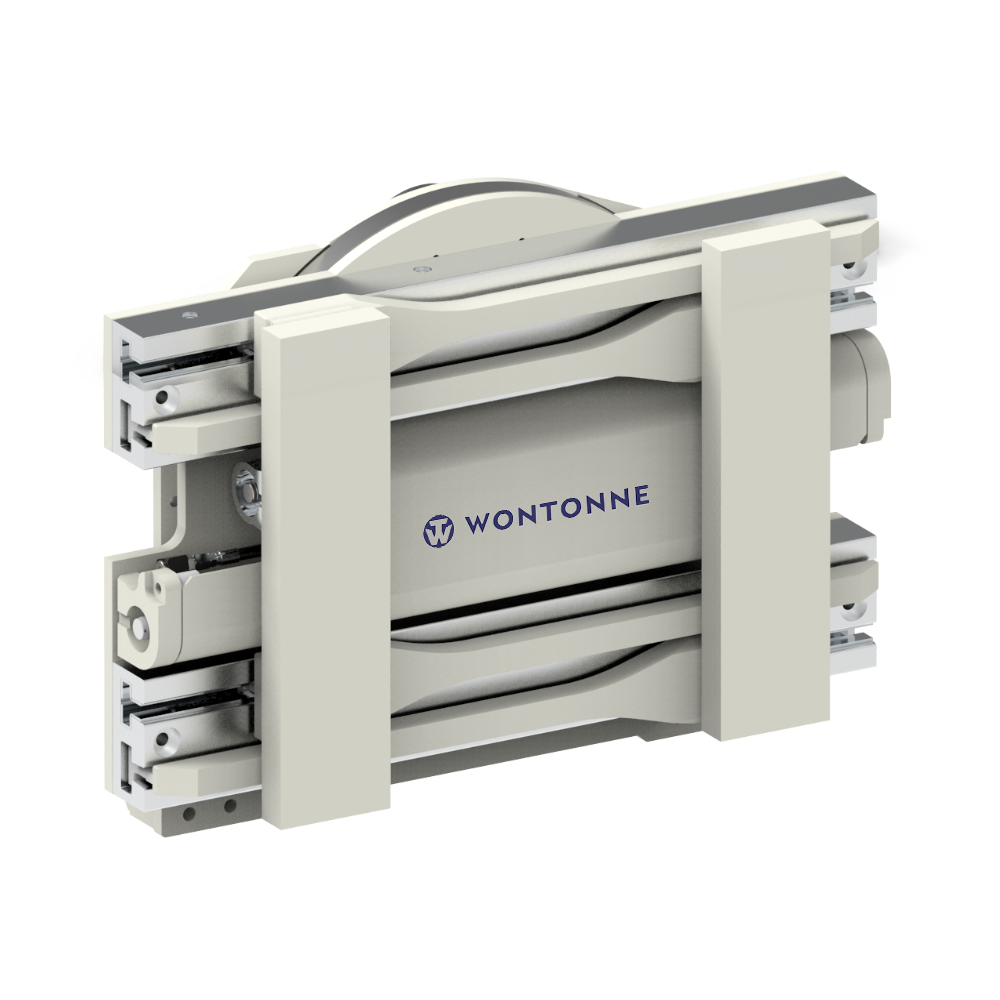 Eine weiße Gabelstaplerklammer mit dem Wort Wontonne darauf.