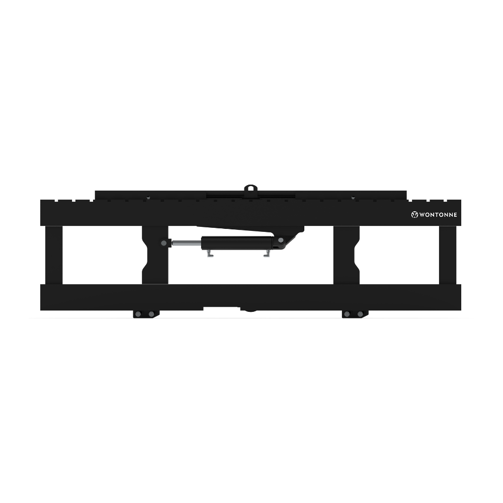 Eine Schwarzweißzeichnung eines Gabelstaplers auf weißem Hintergrund.