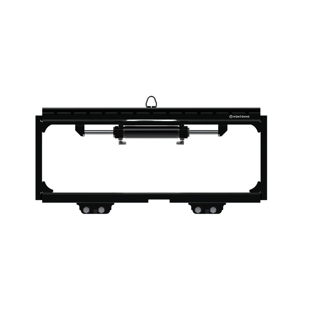 Eine Schwarzweißzeichnung eines Gabelstaplers auf weißem Hintergrund.