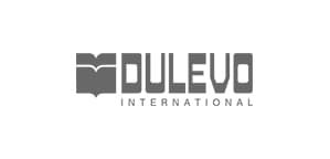 Ein schwarzweißes Logo für Dulevo International auf weißem Hintergrund.
