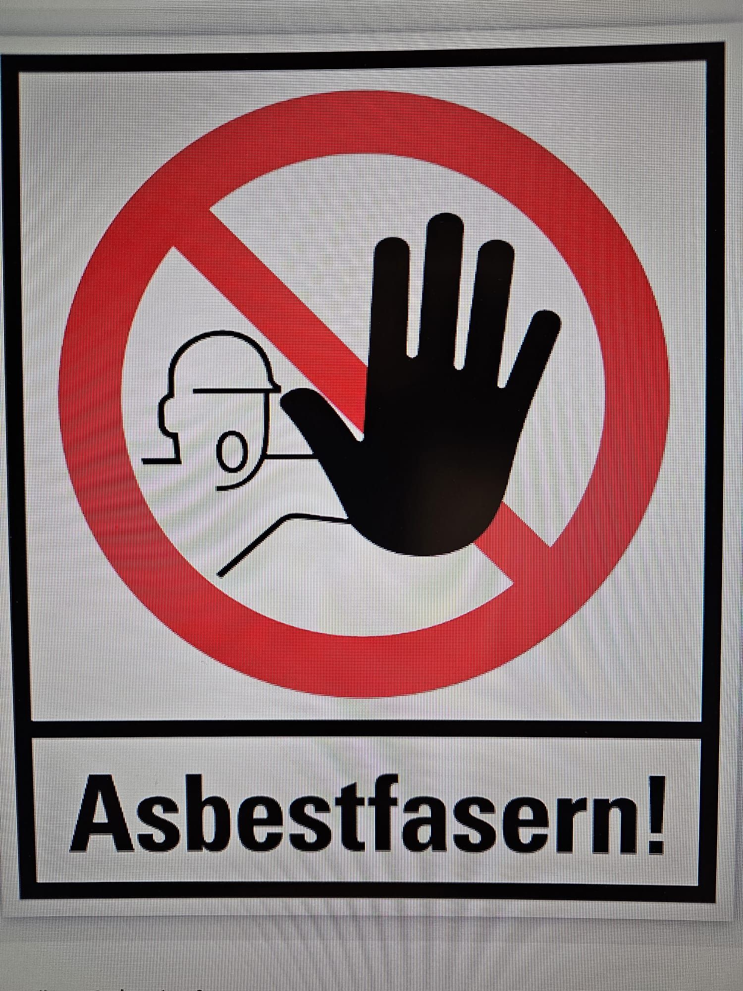 Ein Schild mit der Aufschrift „Asbestfasern“