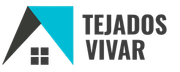 Logotipo de Tejados VIVAR con icono de techo en color verde azulado, negro y gris y texto en negrita.