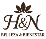 Un icono de loto dorado sobre el texto "H&N tu centro de belleza" en elegantes letras doradas sobre un fondo negro.