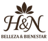 Logotipo de H&N Belleza & Bienestar en marr&oacute;n oscuro con flor de loto estilizada.