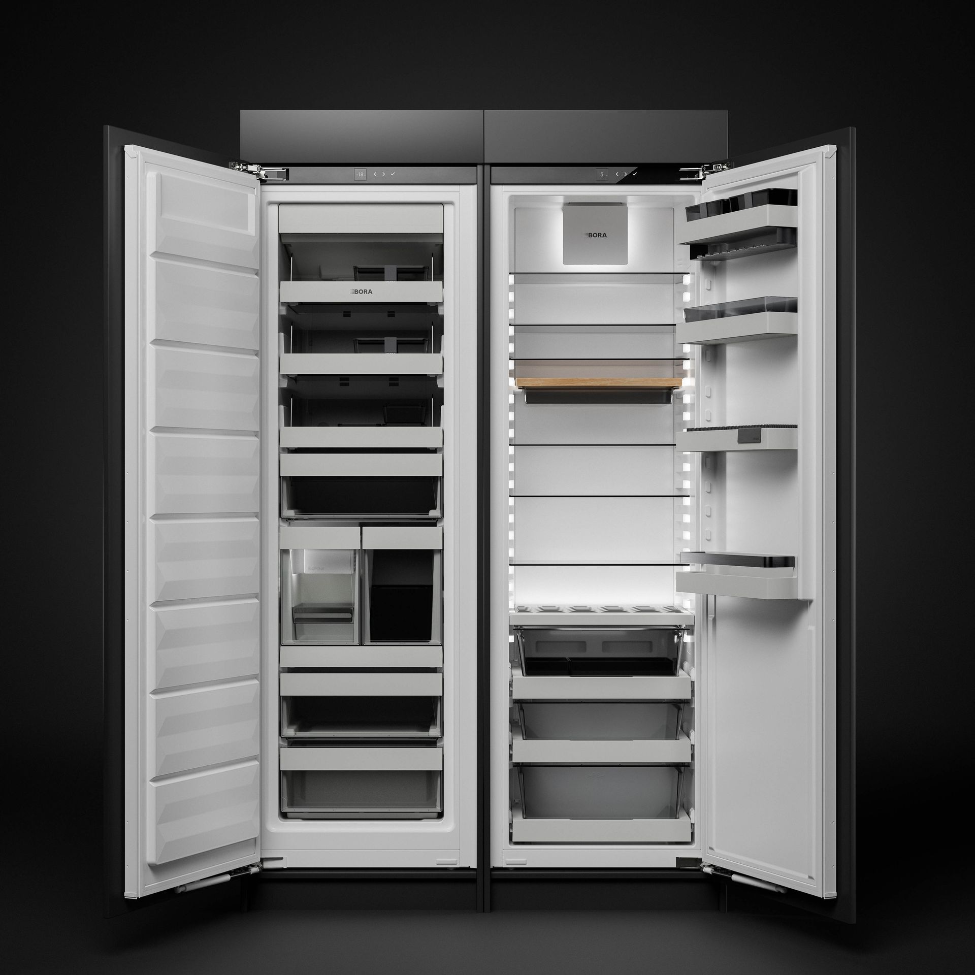 Frigo double porte avec de nombreux bacs de rangements