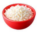 Un bol rouge rempli de riz blanc cuit.