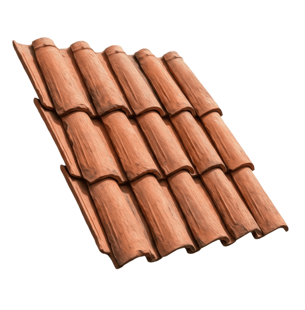 Tuiles de toit en terre cuite sur fond blanc