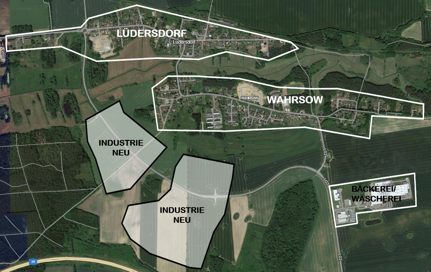 Karte des geplanten Industriegebiets laut F-Plan Lüdersdorf