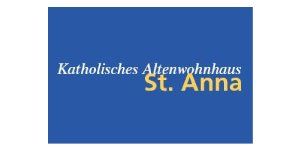 Logo für das Katholische Altenwohnhaus St. Anna, ein Seniorenheim, mit Text auf blauem Hintergrund.