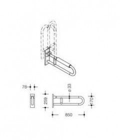Eine schwarz-weiße Zeichnung eines Klappgeländers mit Maßangaben.