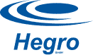 Ein blau-weißes Logo für ein Unternehmen namens Hegro.