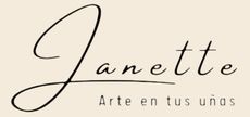 Logotipo con la palabra &ldquo;Janette&rdquo; en cursiva y el eslogan &ldquo;Arte en tus u&ntilde;as&rdquo; sobre un fondo beige.