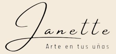 Logotipo con la palabra &ldquo;Janette&rdquo; en cursiva y el eslogan &ldquo;Arte en tus u&ntilde;as&rdquo; sobre un fondo beige.