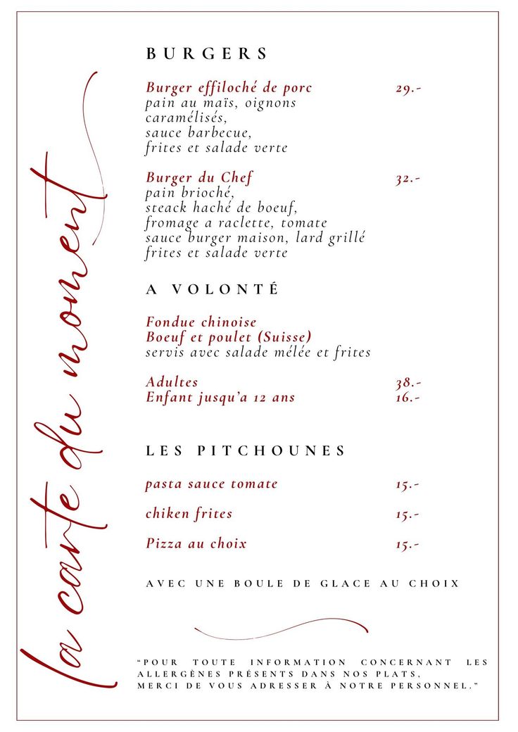 menu restaurant du port chevroux - burgers