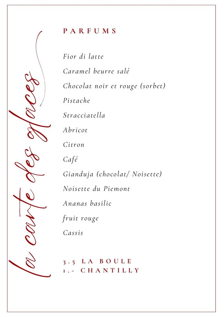menu restaurant du port chevroux - glaces