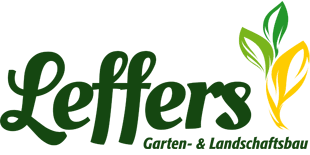 Gr&uuml;nes &bdquo;Leffers Garten- & Landschaftsbau&ldquo;-Logo mit Blattsprossengrafik