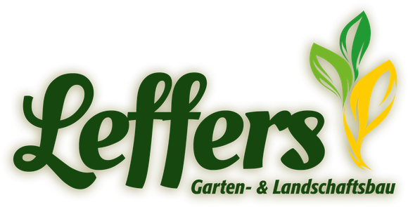 Grünes „Leffers Garten- & Landschaftsbau“-Logo mit Blattsprossengrafik