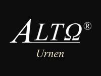 Das Logo von Alto Urnen ist weiß auf schwarzem Hintergrund.