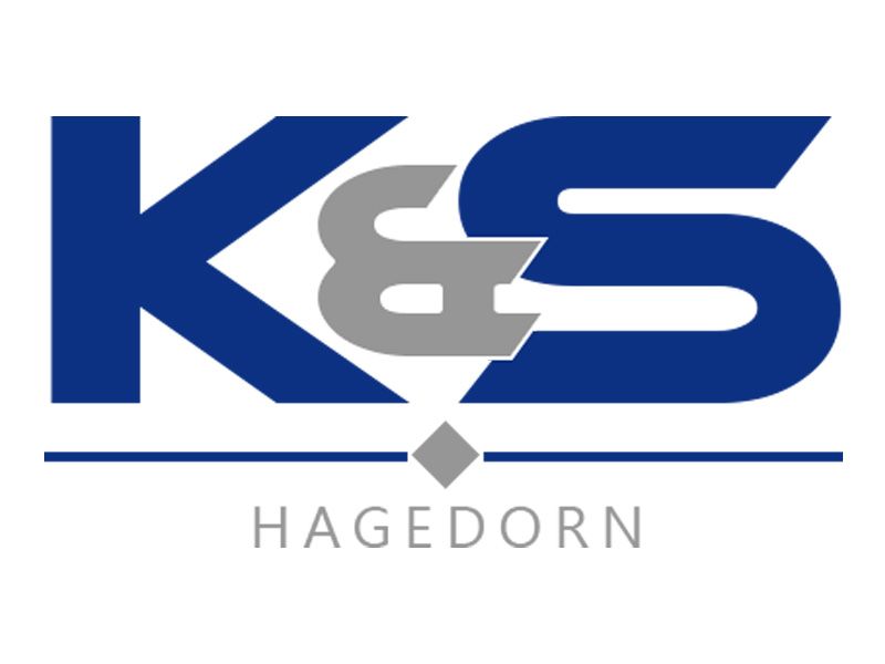 Ein weißes Logo auf violettem Hintergrund mit einer Spiegelung.