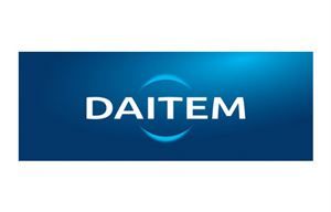 Ein blaues Logo mit dem Wort Daitem in weißen Buchstaben auf weißem Hintergrund.